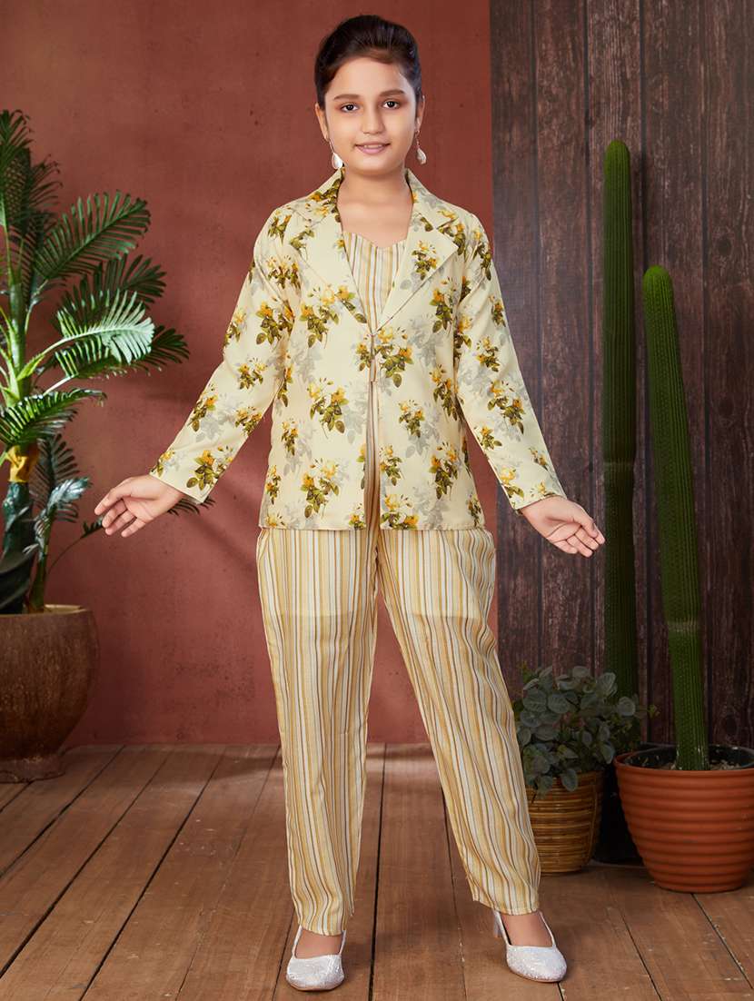 girls floral printed full length set with jacket