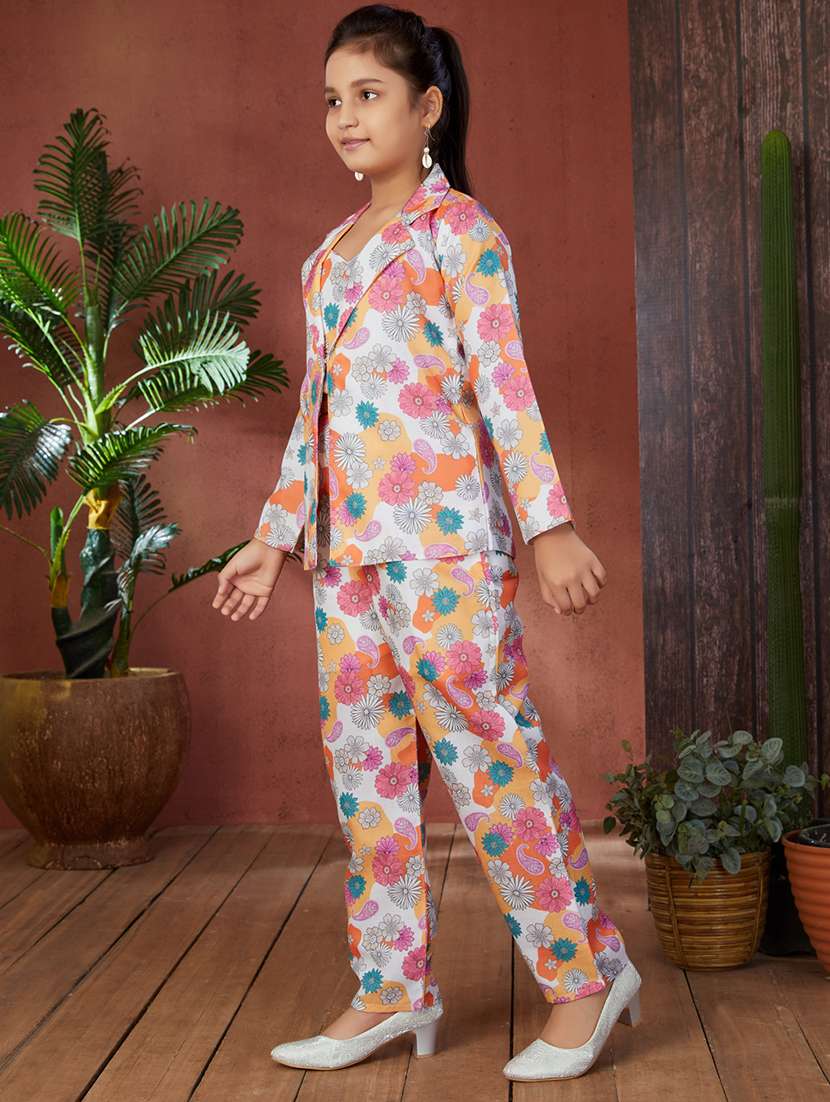girls floral printed full length set with jacket - 21538504 -  Standard Image - 2