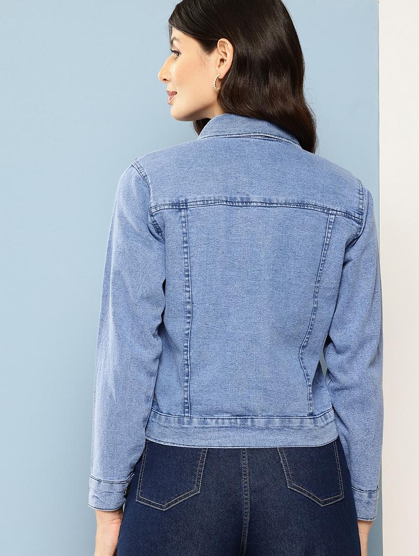 women solids denim summer jacket - 21538519 - Standard Image - 2