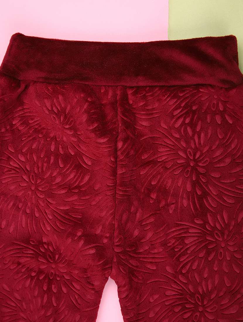 girls maroon self designed velvet legging - 21538595 -  Standard Image - 2