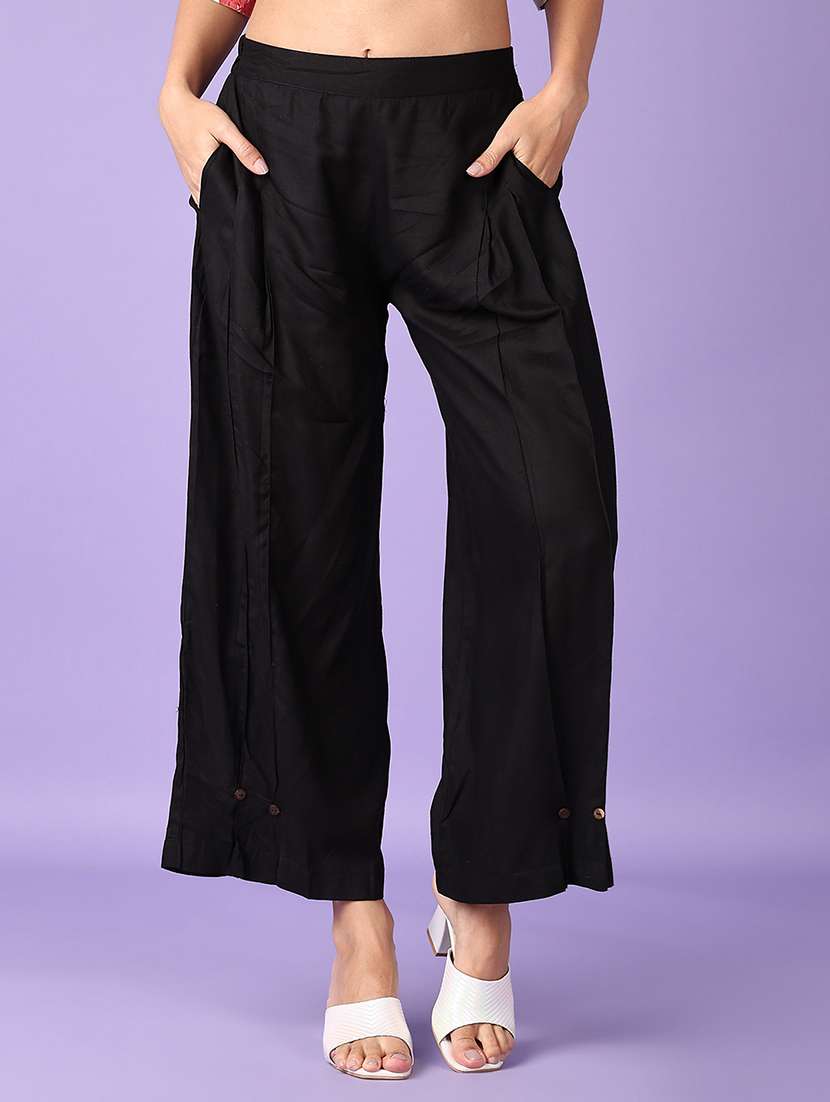 women solid high rise flared palazzo