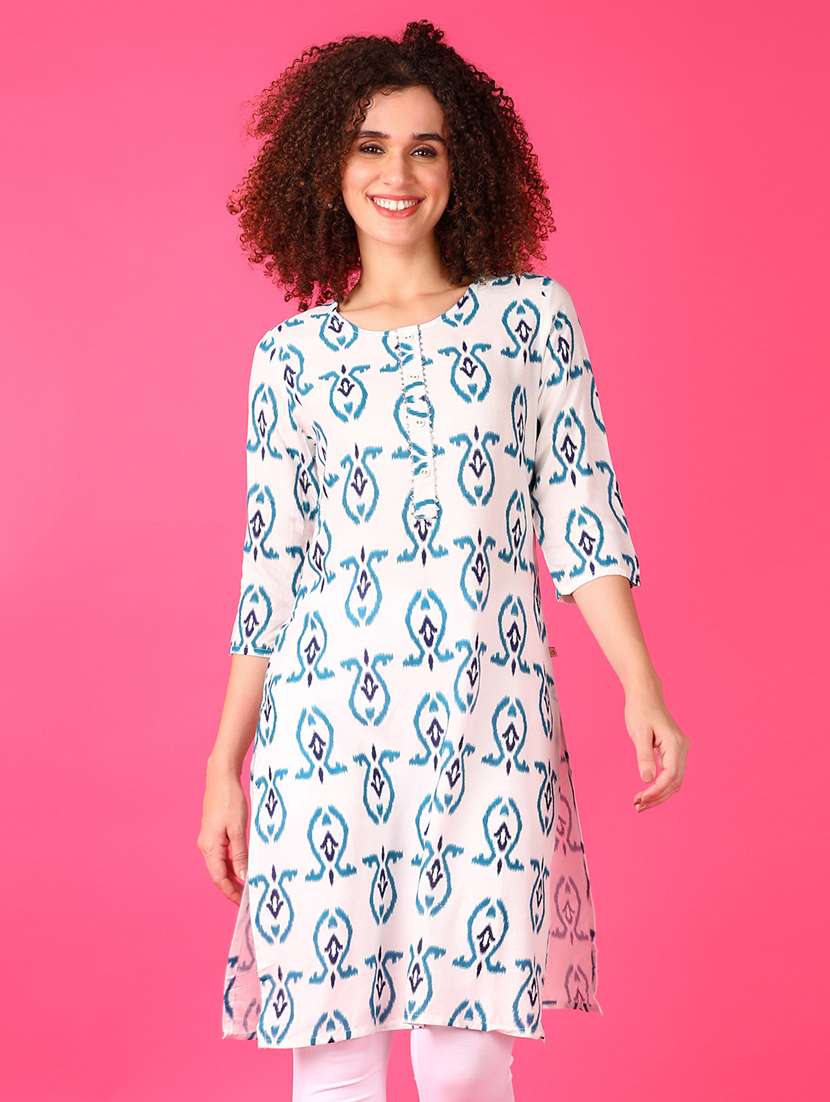 women printed three quarter sleeve straight kurta - 21538671 - Zoom Image - 0