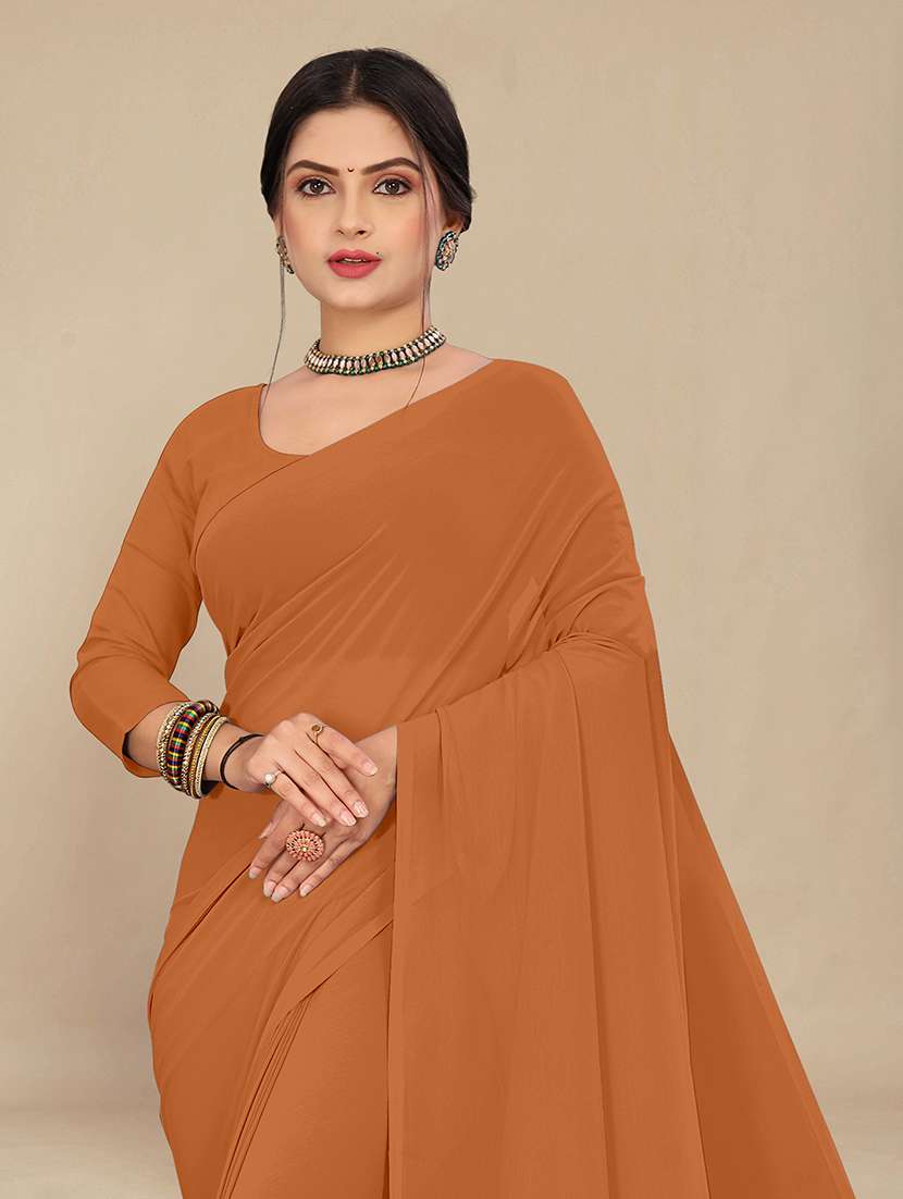 women mustard plain saree - 21539050 -  Standard Image - 2