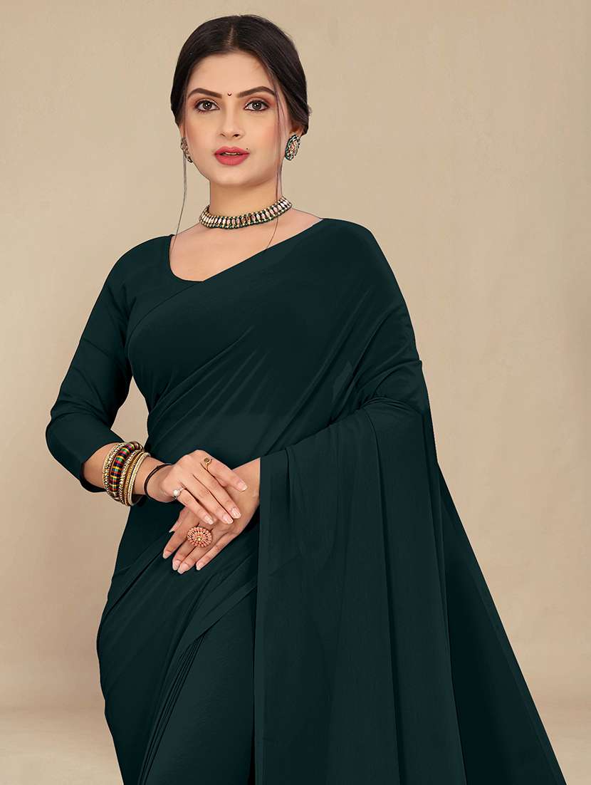 women teal green plain saree - 21539056 -  Standard Image - 2