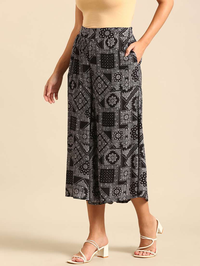 women printed flat front culottes