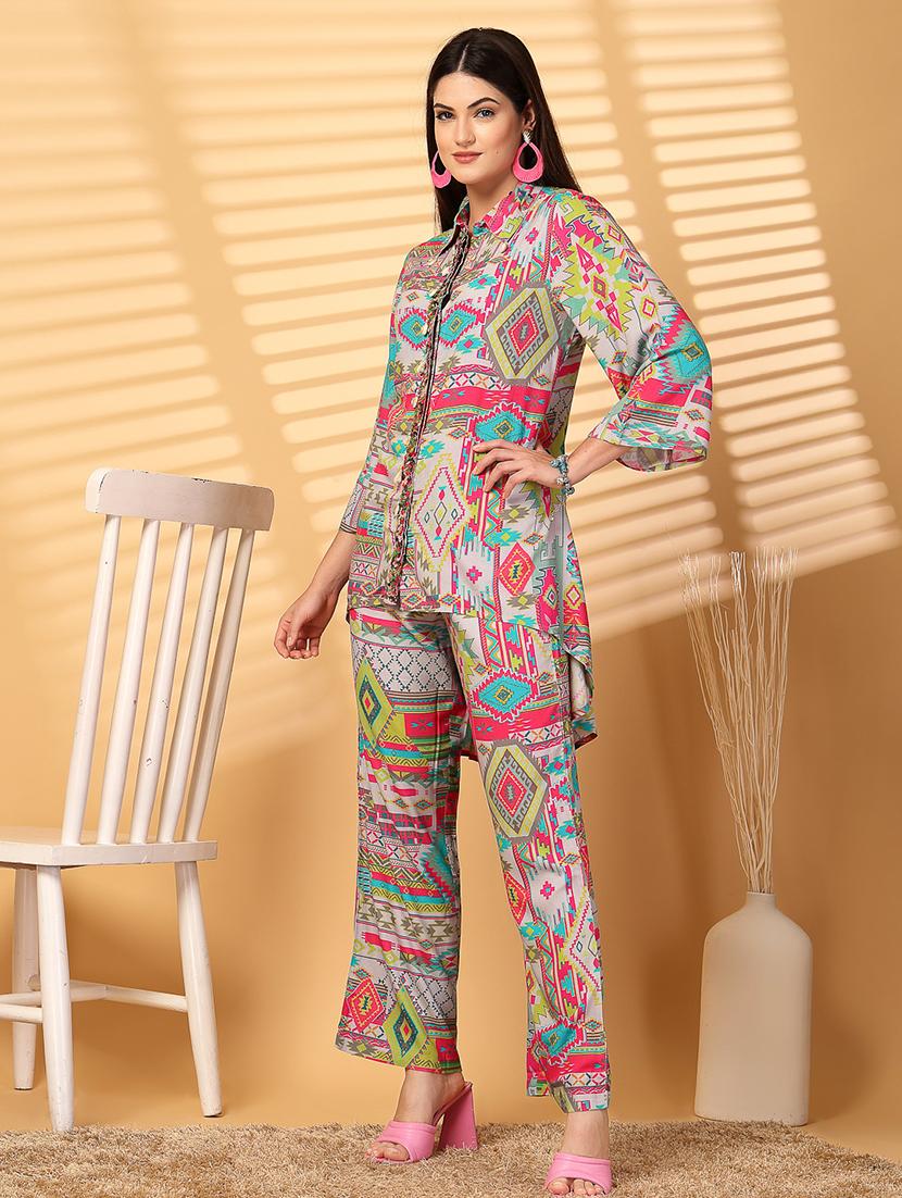 women printed sequins detailed top & palazzo co-ord set - 21539088 - Standard Image - 2