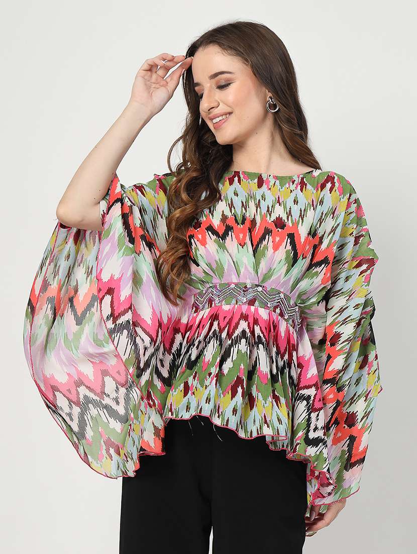 women printed batwing sleeves a-line top - 21539089 -  Standard Image - 2