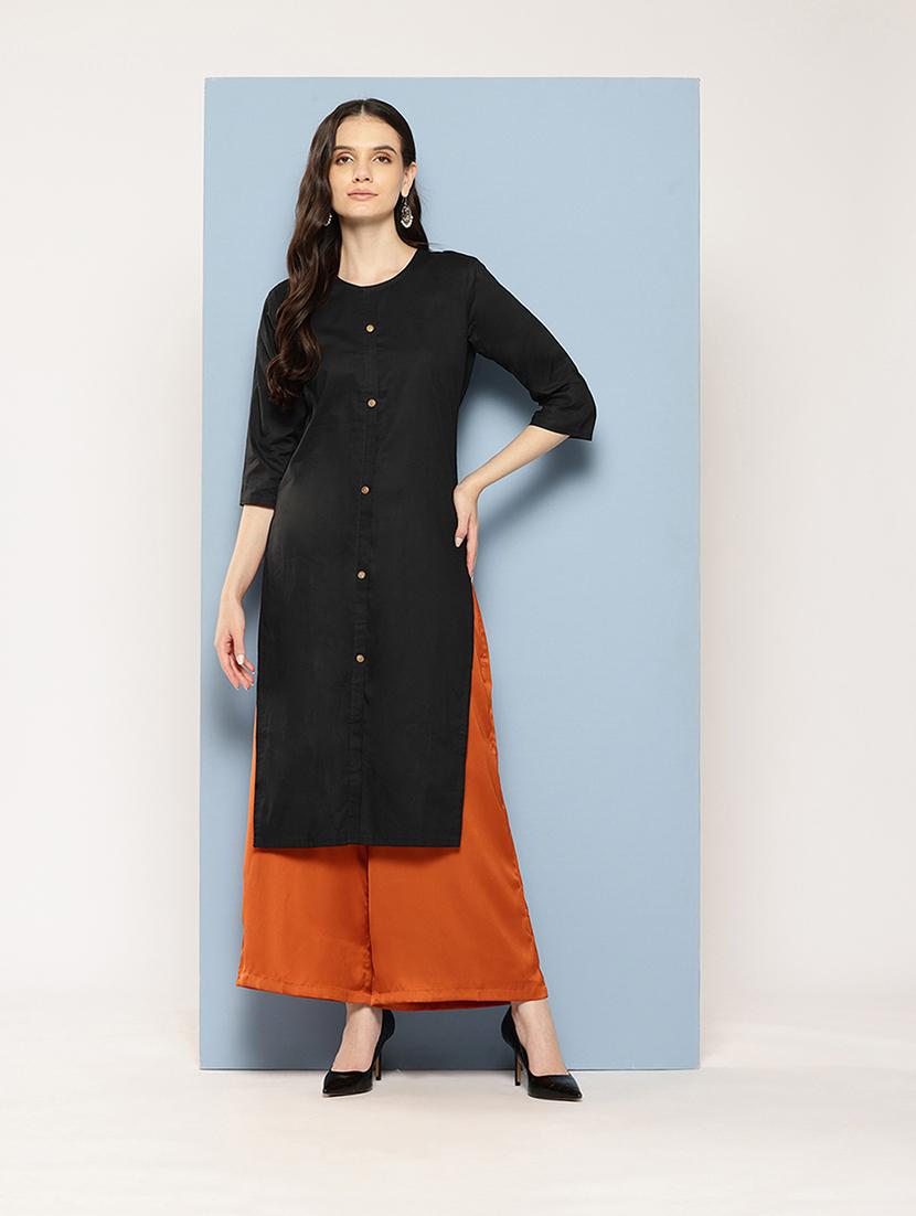 women solid round neck straight kurta - 21539090 - Zoom Image - 0