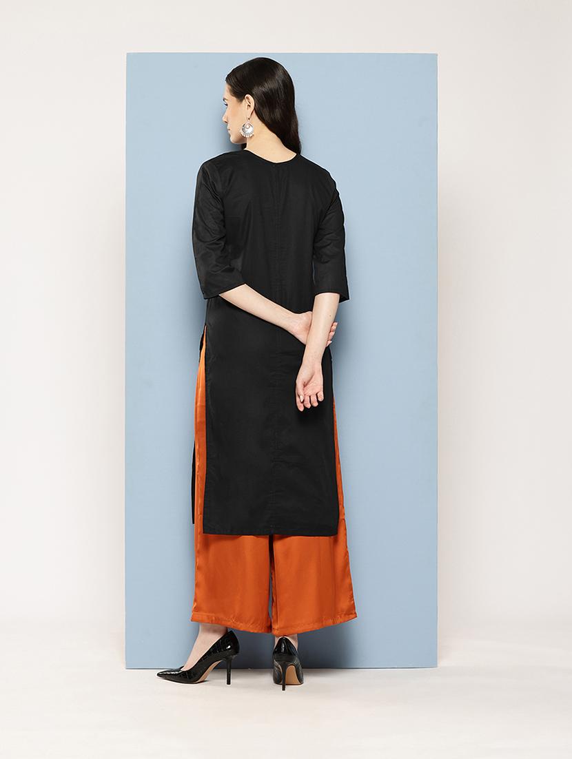 women solid round neck straight kurta - 21539090 - Standard Image - 2
