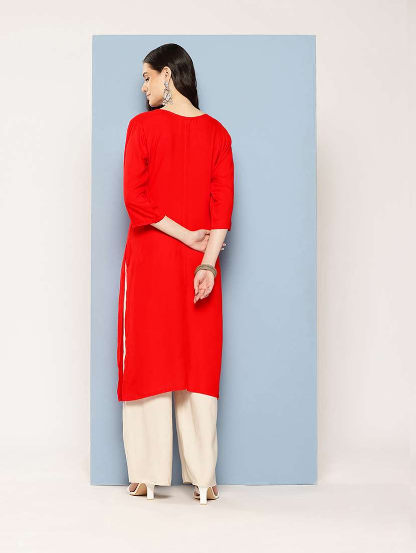 women solid round neck straight kurta - 21539098 -  Standard Image - 2