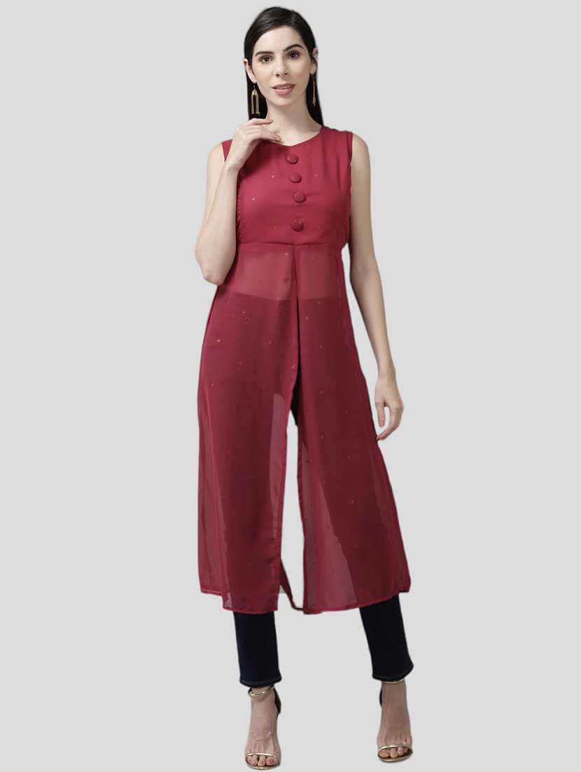 women pink self design sleeveless a-line tunic