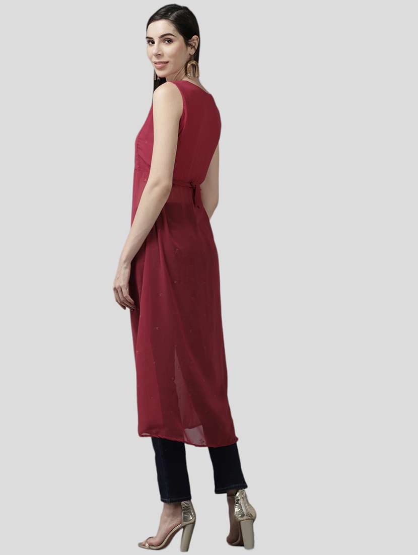 women pink self design sleeveless a-line tunic - 21539105 -  Standard Image - 2