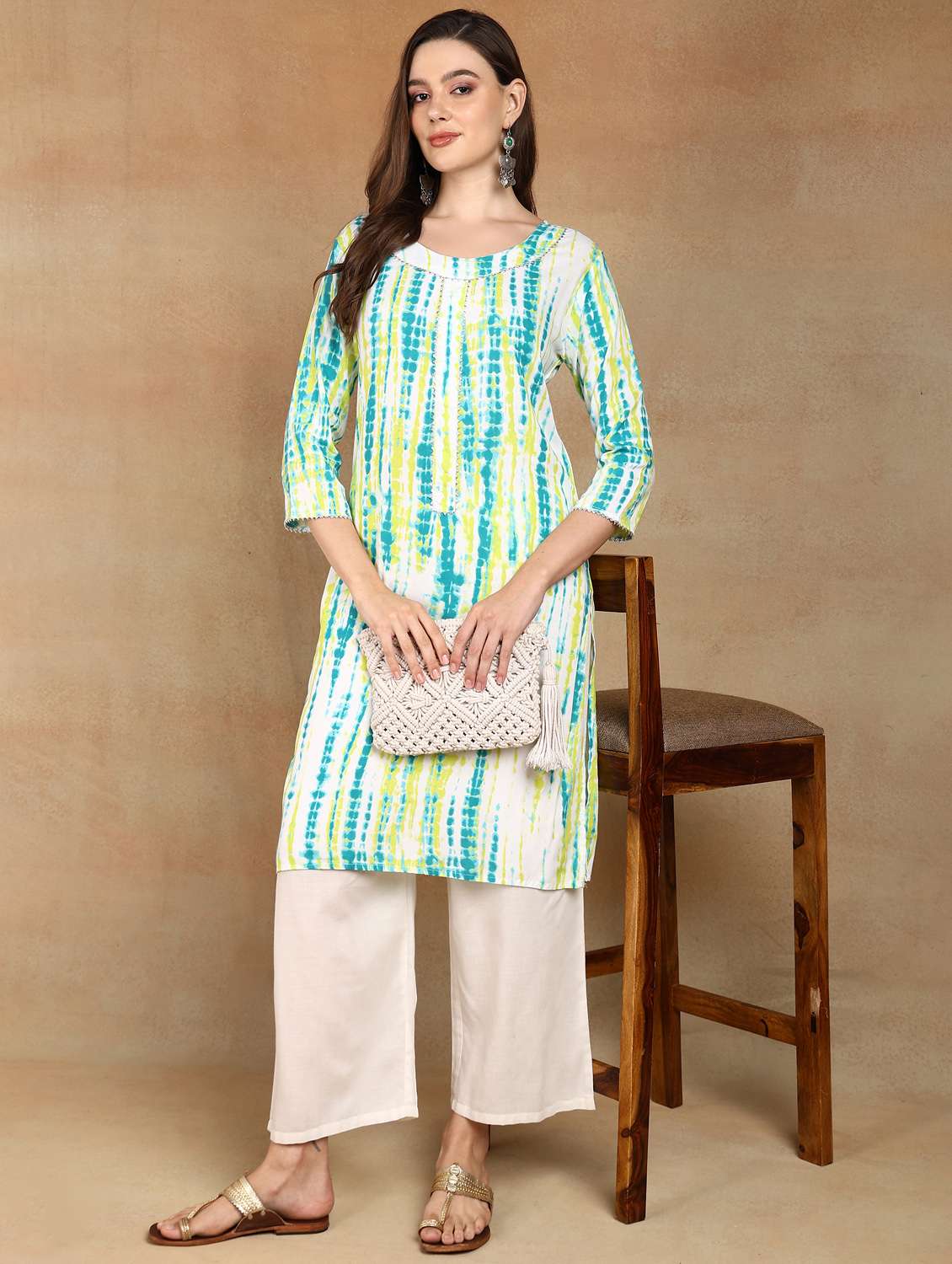 women shibori three quarter sleeve kurta