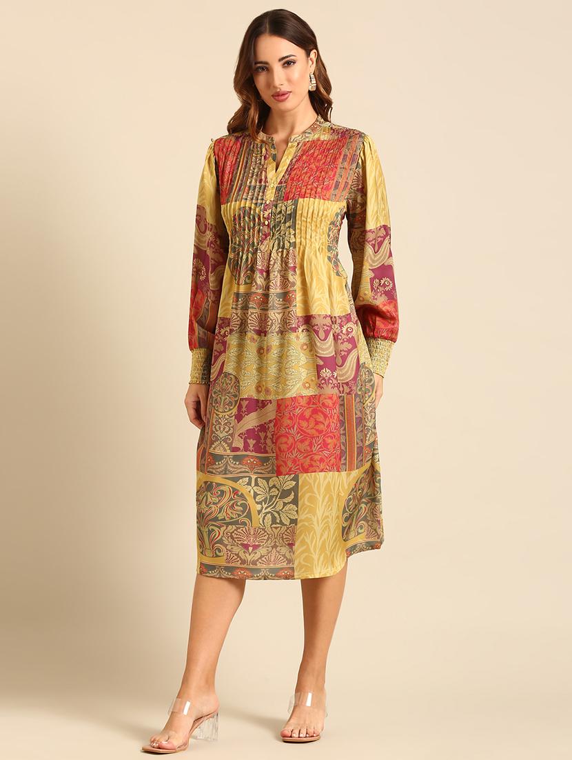 women printed bishop sleeves a-line dress - 21539123 -  Zoom Image - 0