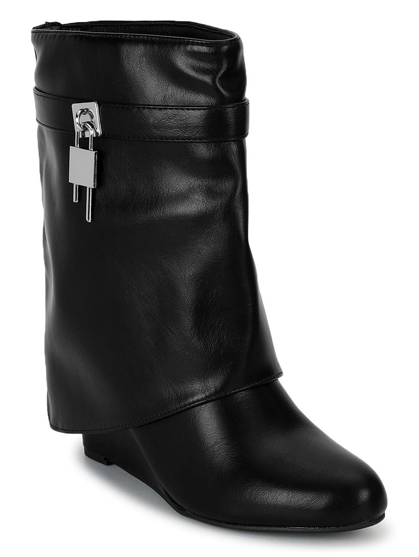 women solid black ankle boots - 21539157 - Zoom Image - 0
