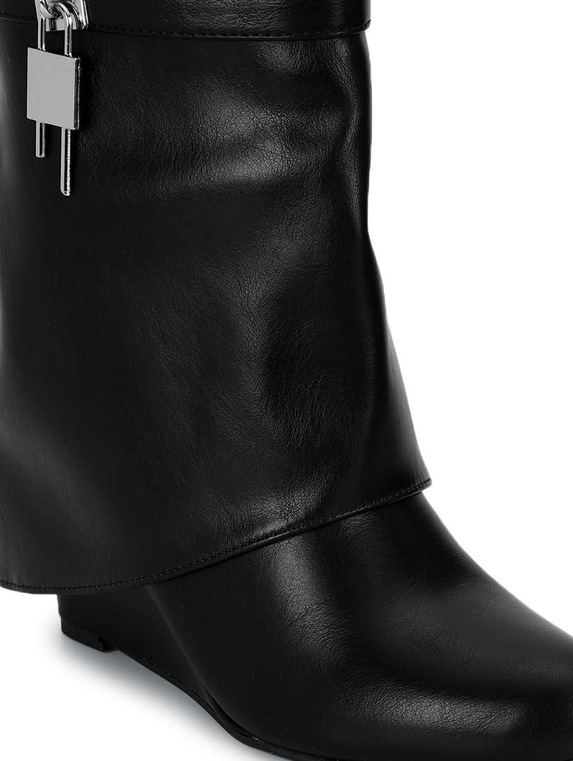 women solid black ankle boots - 21539157 - Standard Image - 7