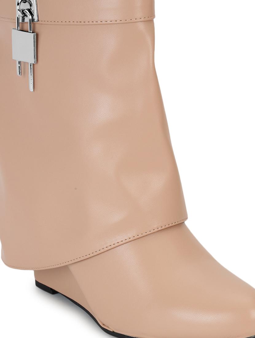 women solid nude ankle boots - 21539158 - Standard Image - 7