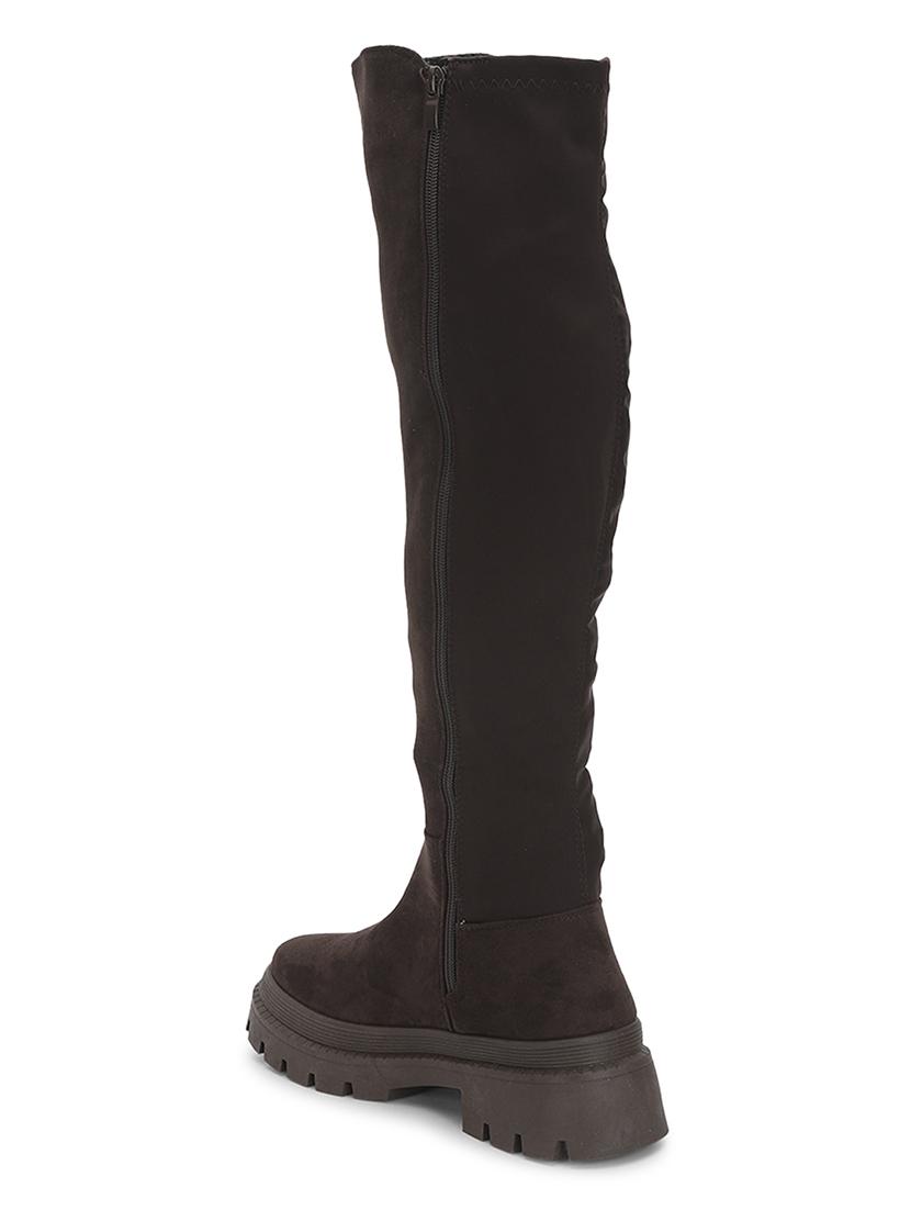women solid brown knee length suede zipper boots - 21539162 - Standard Image - 2