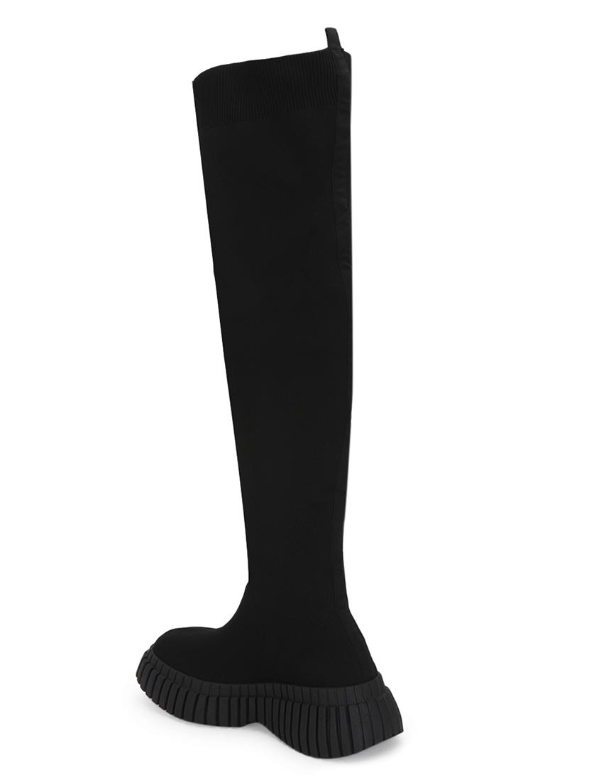 women solid black knee length boots - 21539163 - Standard Image - 2