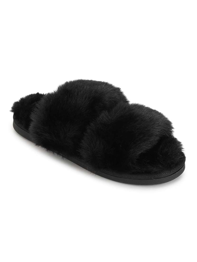 women solid black slides - 21539207 - Zoom Image - 0