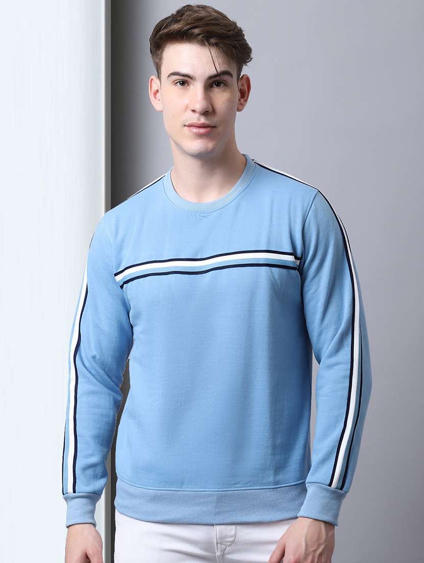 men striped printed round neck sweatshirt