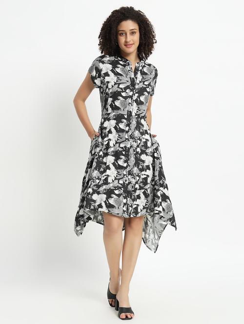 women floral printed short sleeves asymmetric dress - 21539960 -  Standard Image - 0