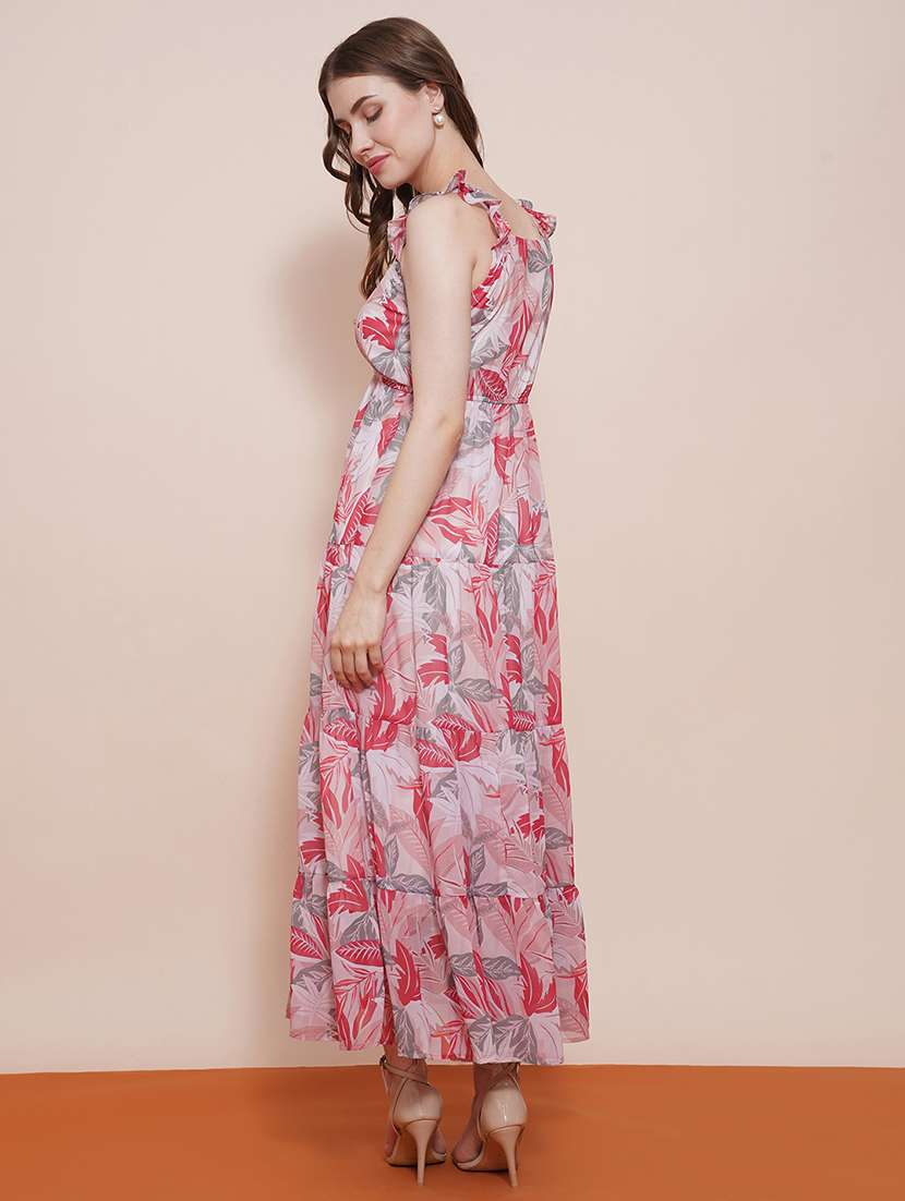 globus women multi square neck flutter sleeves tropical printed tiered fit & flare maxi dress - 21540025 -  Standard Image - 2