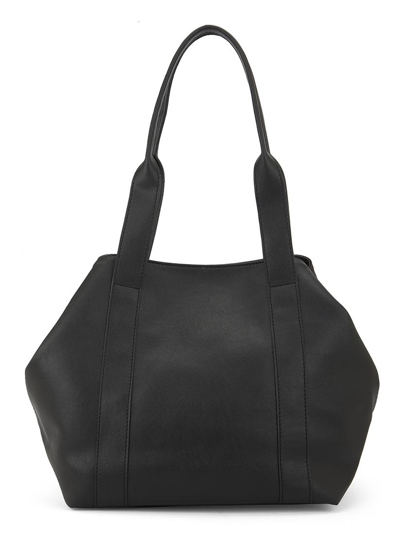 globus women black vegan leather textured shoulder bag - 21541615 - Zoom Image - 0