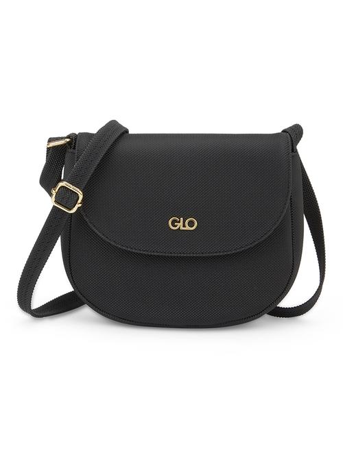 globus women black vegan leather textured moon shape sling bag with adjustable strap - 21541619 - Standard Image - 0