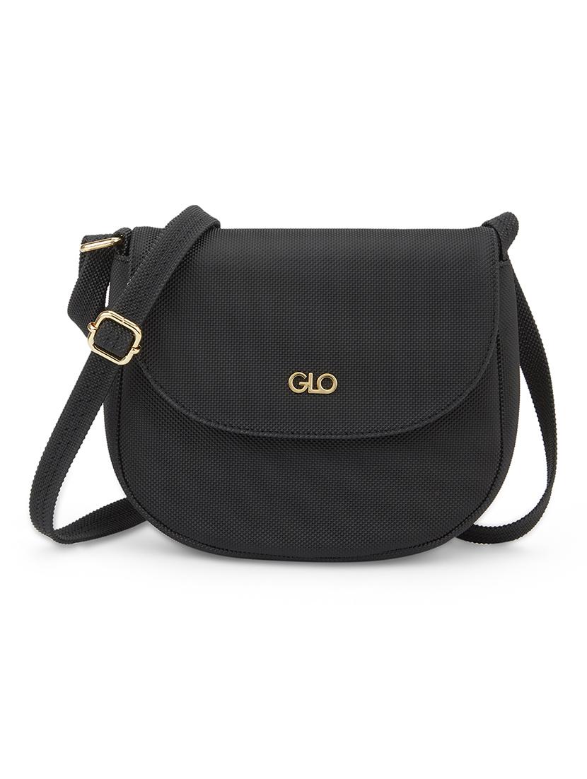 globus women black vegan leather textured moon shape sling bag with adjustable strap - 21541619 - Zoom Image - 0