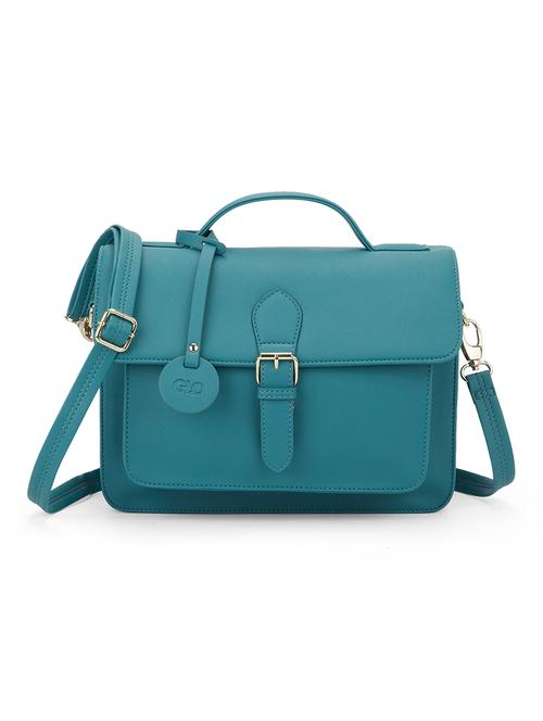 globus women emerald green vegan leather textured rectangular sling bag with detachable strap - 21541621 - Standard Image - 0
