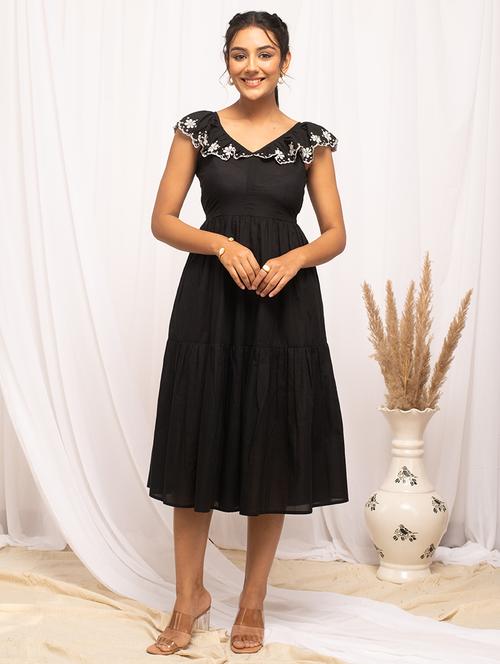 women embroidered fit & flare cut out detailed dress - 21541656 - Standard Image - 0