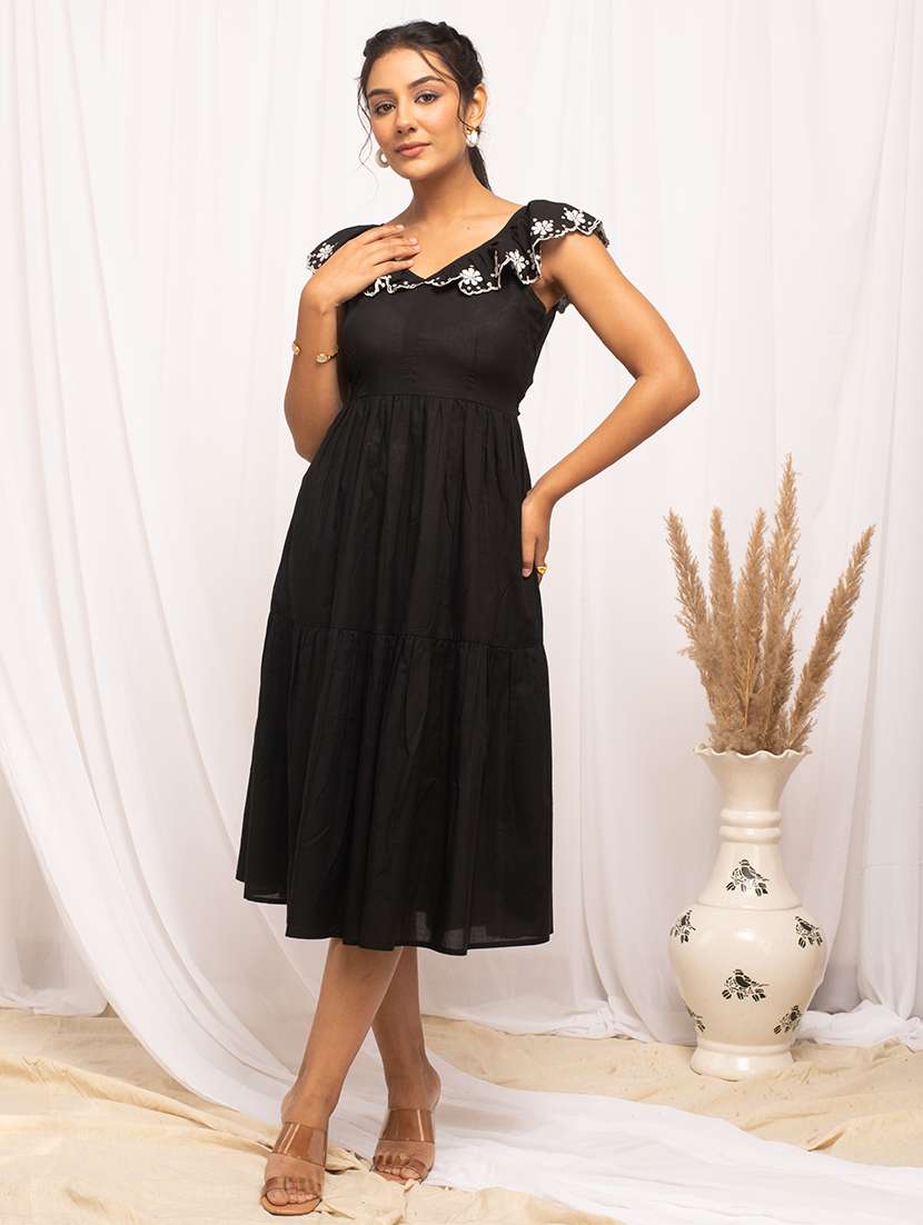 Women Embroidered Fit & Flare Cut Out Detailed Dress