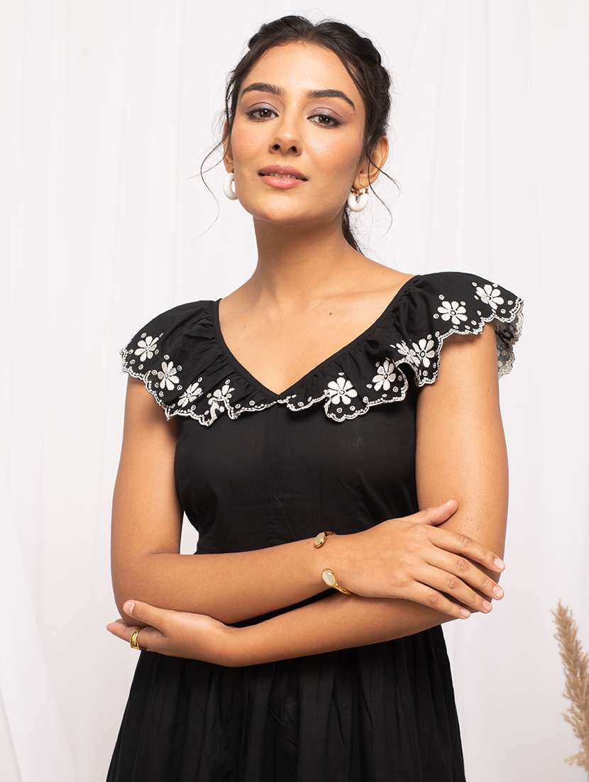 Women Embroidered Fit & Flare Cut Out Detailed Dress