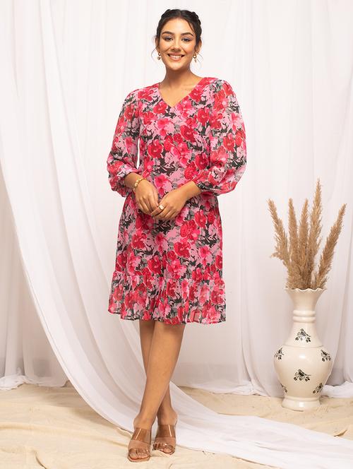 women floral printed v neck tiered dress - 21541661 -  Standard Image - 0