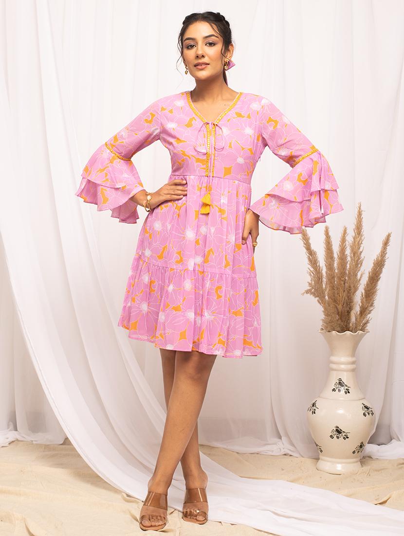 women printed bell sleeves tiered dress - 21541669 -  Zoom Image - 0