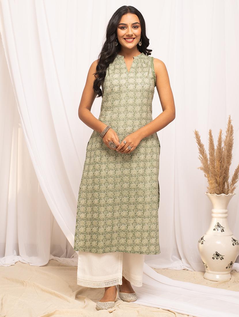 women printed sleeveless straight kurta - 21541670 - Zoom Image - 0