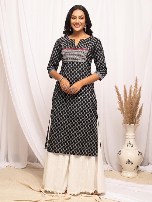 women three quarter sleeve straight kurta - 21541672 - Standard Image - 0