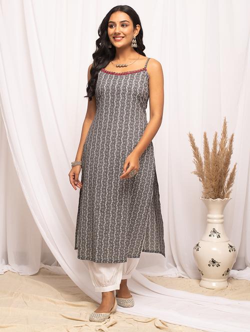 women printed shoulder strap straight kurta - 21541676 - Standard Image - 0