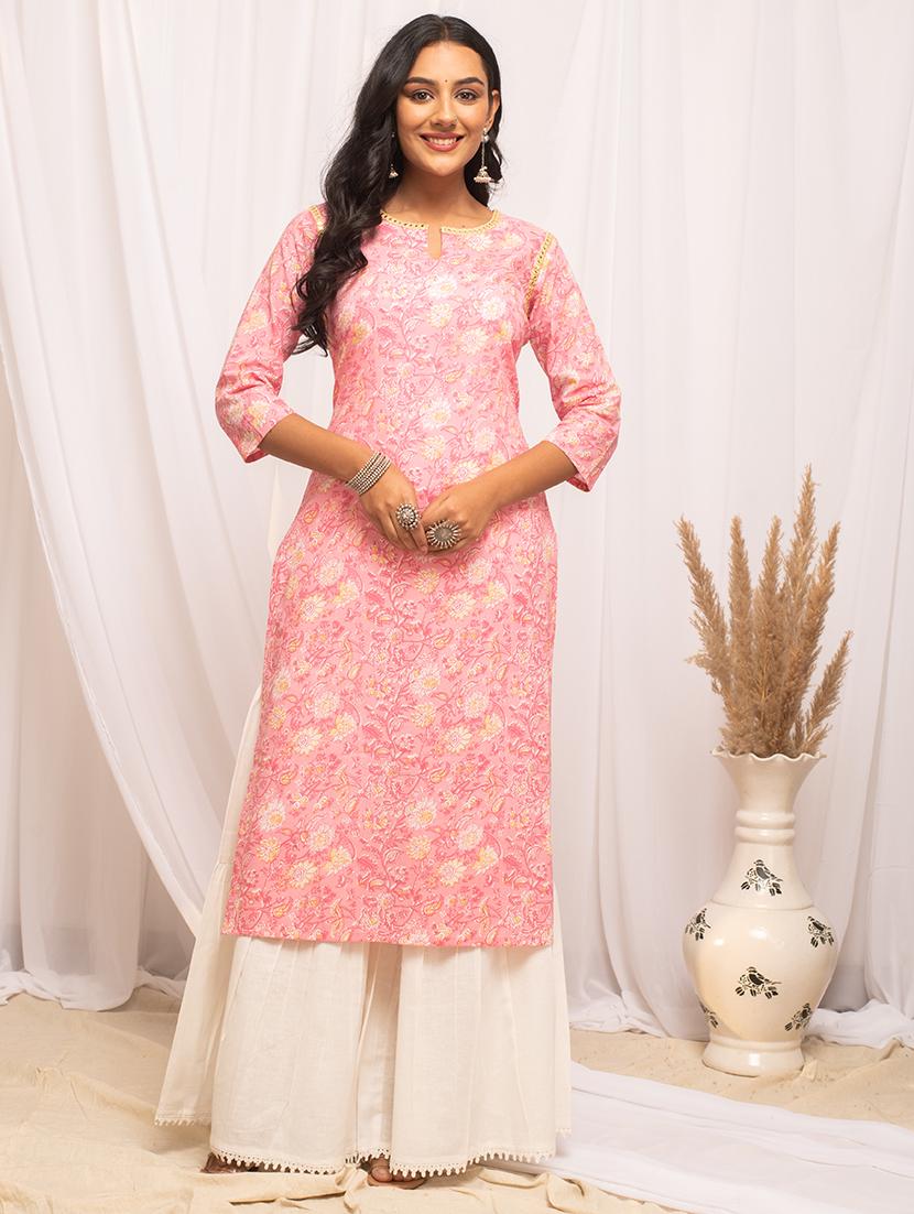 women three quarter sleeve straight kurta - 21541679 -  Zoom Image - 0