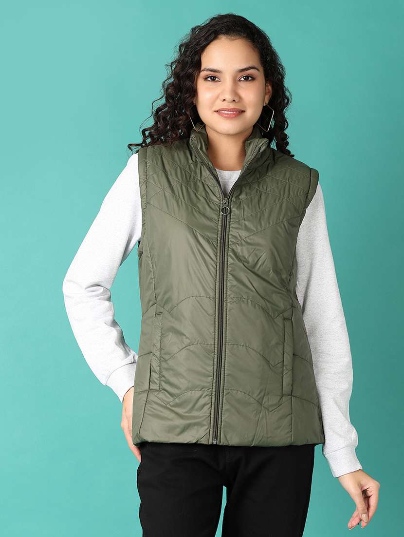 women solid sleeveless bomber jacket