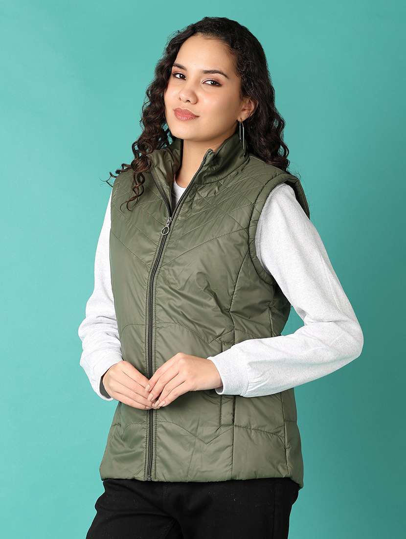 women solid sleeveless bomber jacket - 21542523 -  Standard Image - 2