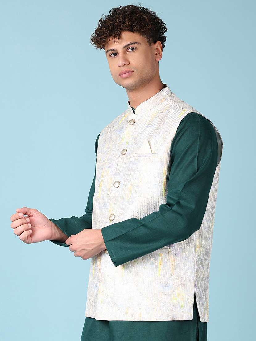 men printed mandarian neck nehru jacket - 21542533 -  Standard Image - 2
