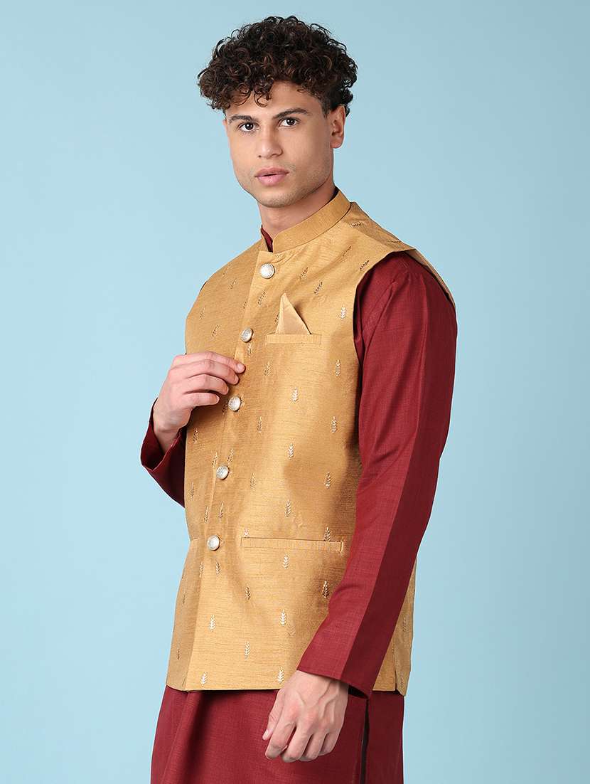 men embroidered mandarian neck nehru jacket - 21542535 -  Standard Image - 2