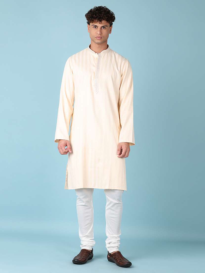 men stripes kurta churidar ethnic wear set