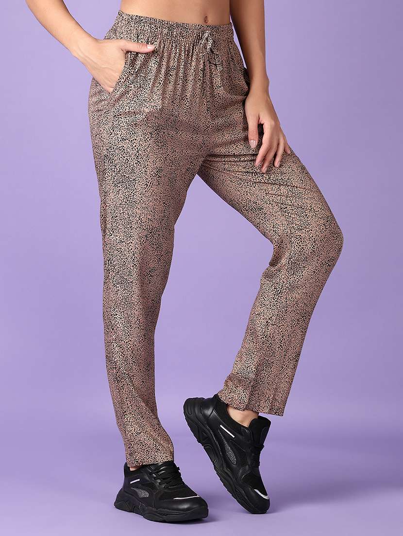 women beige printed mid rise pajama - 21542557 - Standard Image - 2