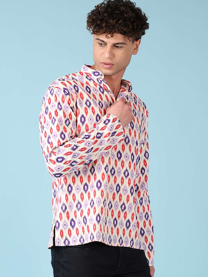 Men Mandarin Neck Printed Short Kurta - 21542577 -  Standard Image - 2