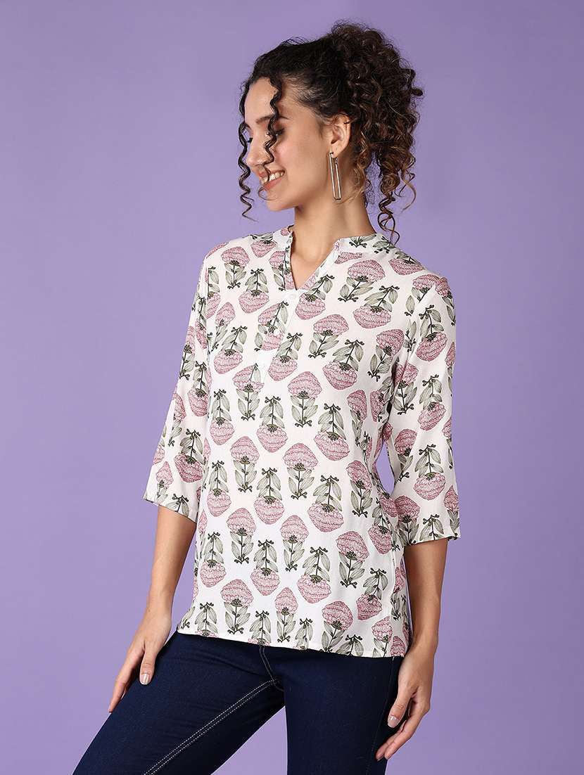 women floral printed notch neck straight top - 21542601 -  Standard Image - 2