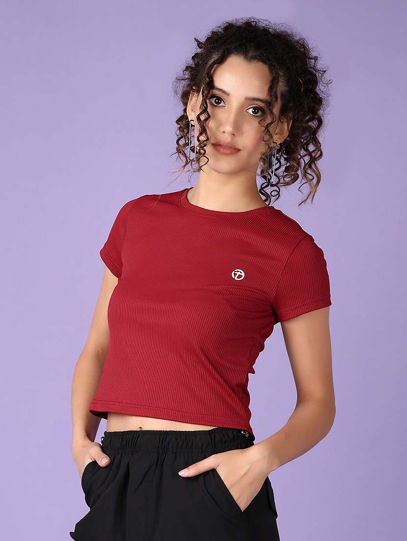 women maroon solid crop t-shirt - 21542655 -  Standard Image - 2