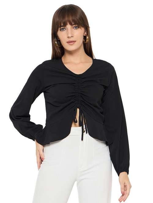 women solid long sleeve ruched top - 21544526 -  Standard Image - 0